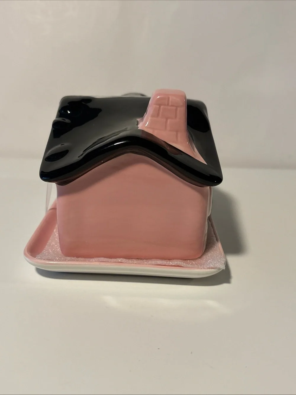 Pink Haunted House Wide Butter Dish. New